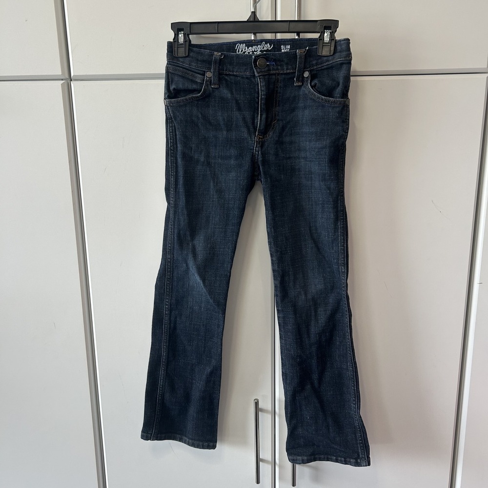 Wrangler Retro Boy's Slim Boot Dark Wash Denim Jeans Western Style